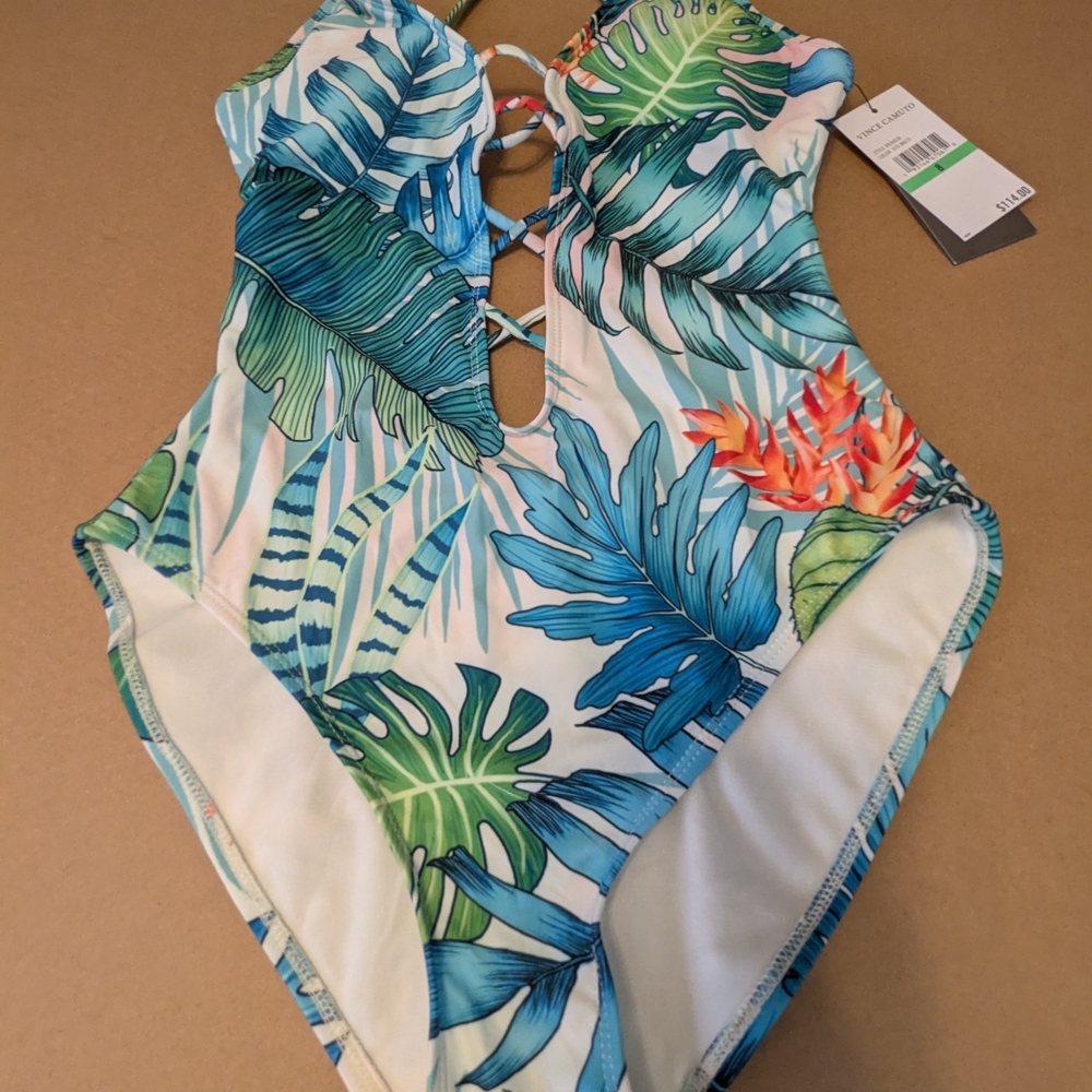 Vince Camuto Tropical Leaf Print One Piece Swimsuit